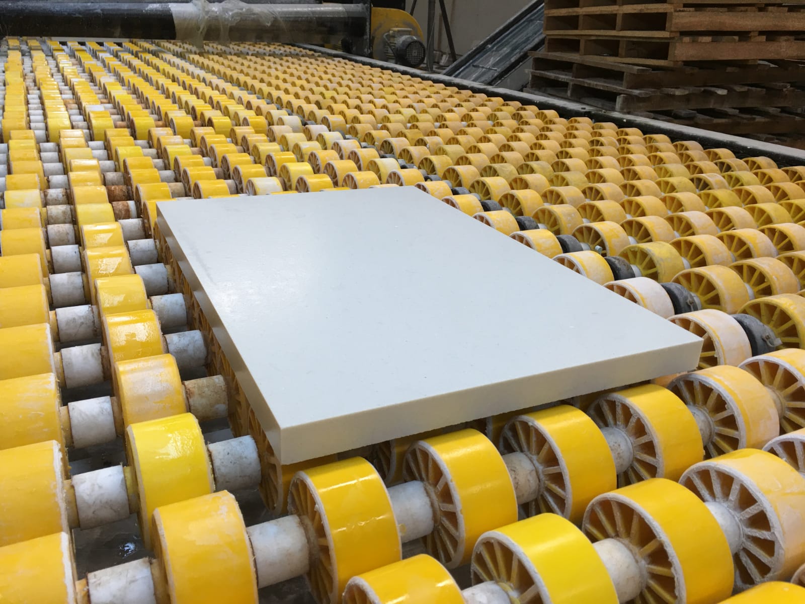 Marble slab on the production line at Life's Tile & Stone