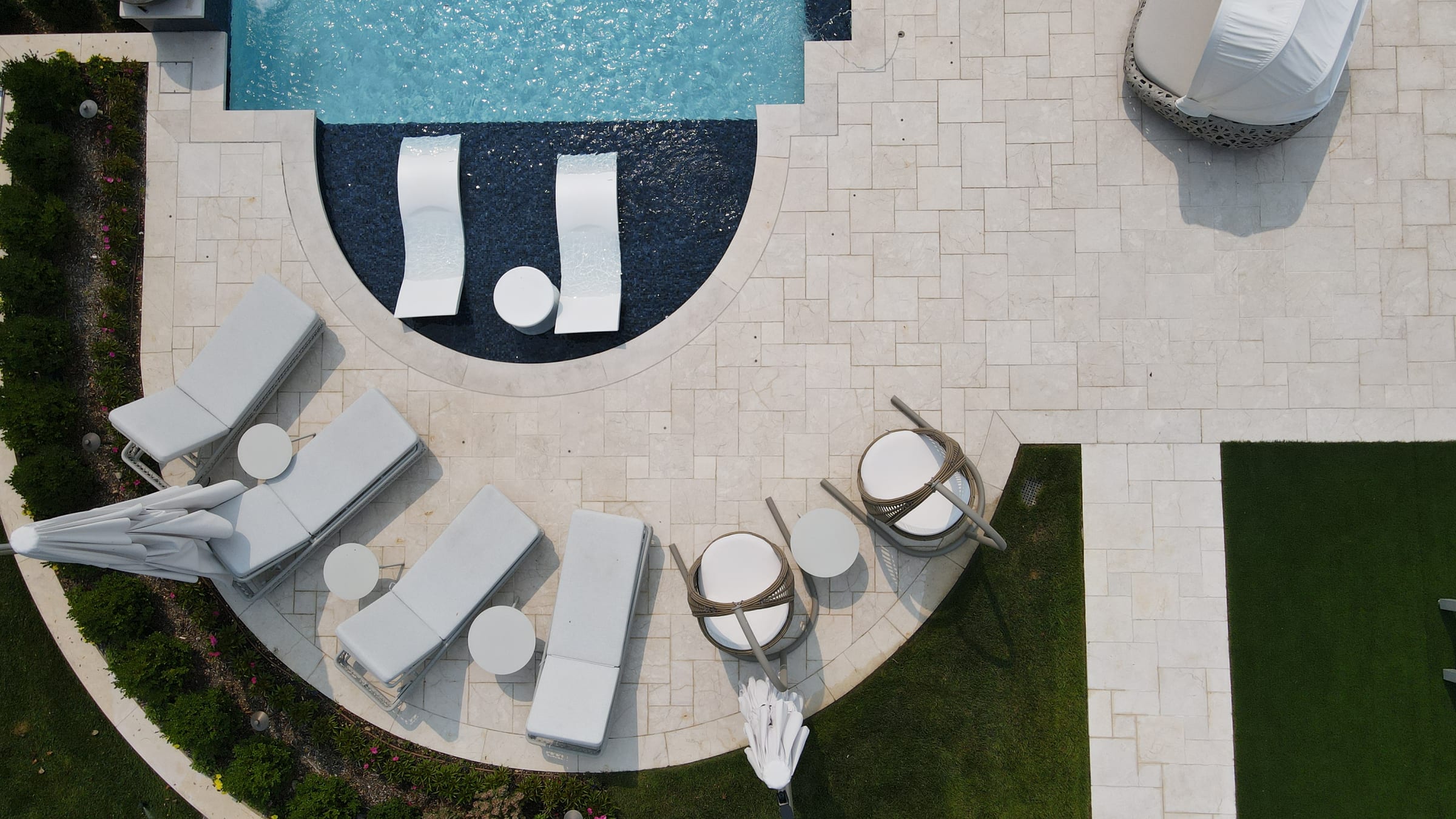 Pearl Cream Marble French pattern paver installation